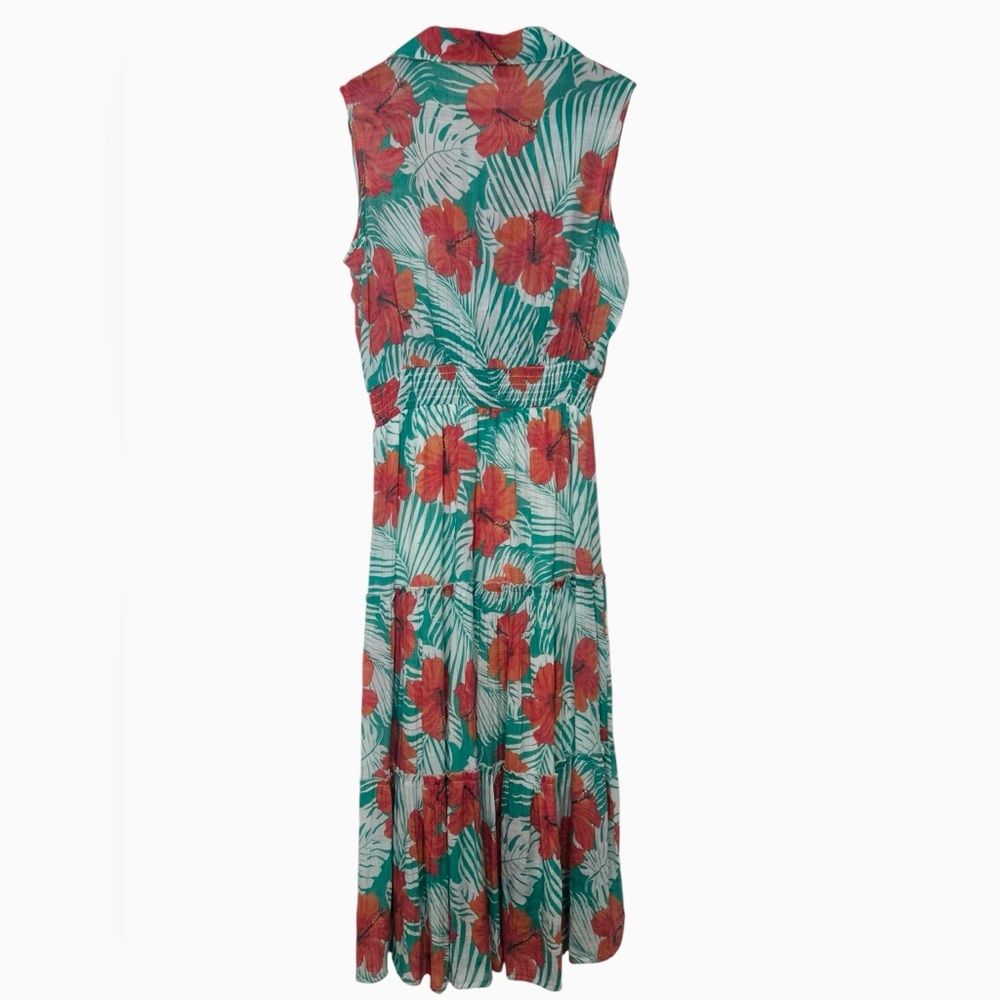Alex & Parker Hibiscus Sleeveless Tiered Midi Dress Small Hawaiian Boho Vacay - Picture 10 of 14